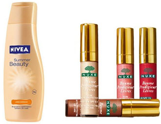 Autobronzant Nivea et Baume Prodigieux Lèvres Nuxe