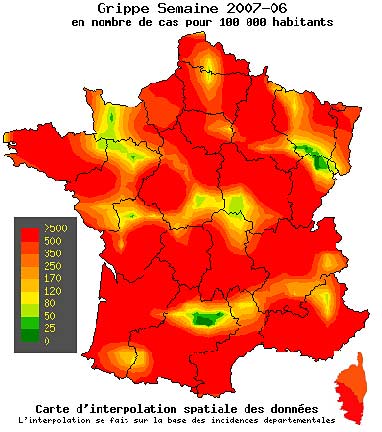 LMa carte de la progression de l'épidémie de grippe influenza (source réseau sentinelle)