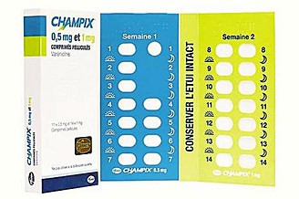 Une boite de Champix telle qu'on la trouve en pharmacie