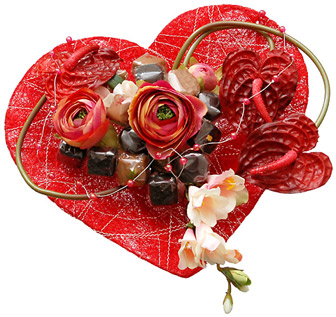 Coeur chocolat et roses rouges