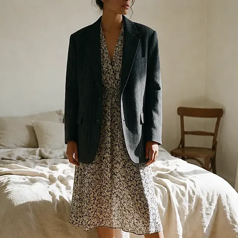 Mélange d'imprimés : fleurs, rayures et pois associés sans total look assorti