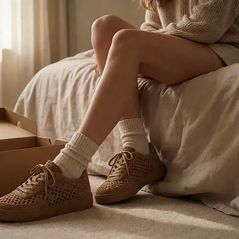 Basket en suède crocheté : la texture automnale qui remplace la basket blanche