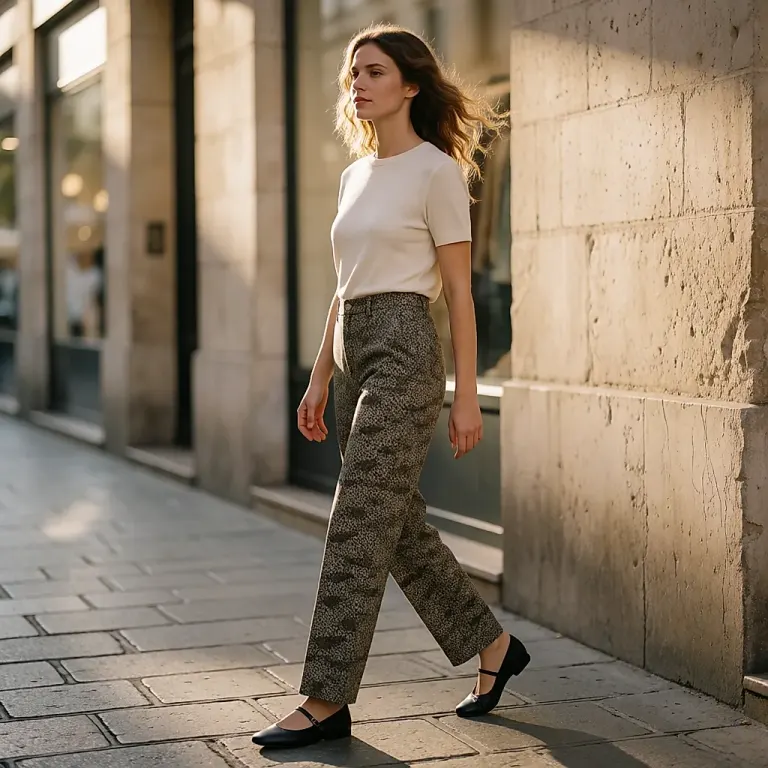 Pantalon camo taille haute et ballerine en cuir souple : l'allure qui assagit l'imprimé militaire au quotidien
