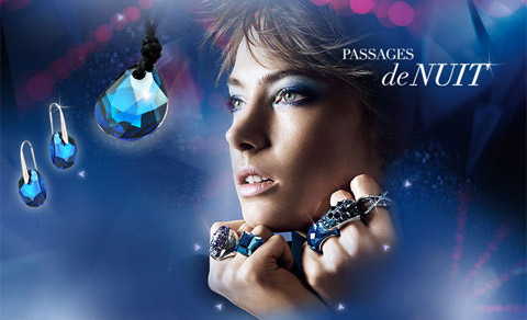 Bagues, boucles d'oreilles en cristal bleu